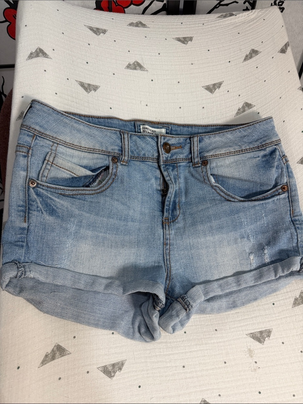 Forever 21 Light Blue Rolled-Hem Denim Shorts